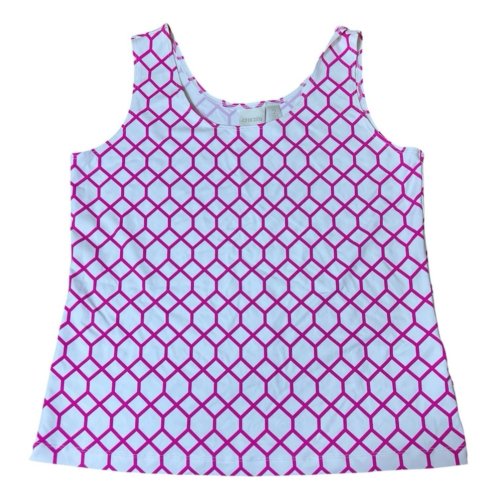 Chico's Fuchsia Pink & White Sleeveless Nylon Stretch Tank Top Chico's 2 Large